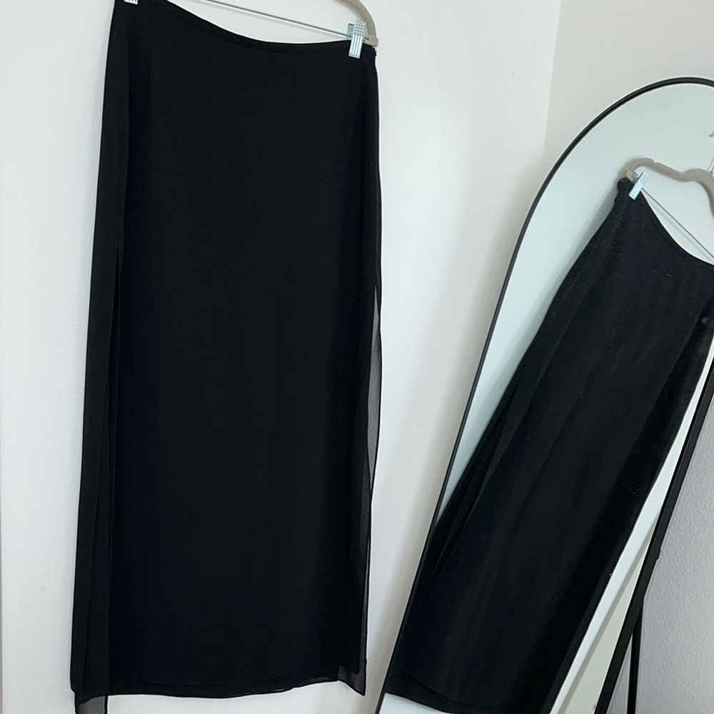 JS Collections Black Maxi Slip Skirt with Slit